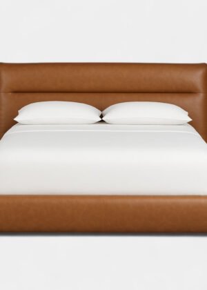 Carlaw Upholstered Platform Bed - Distressed Cognac Leather