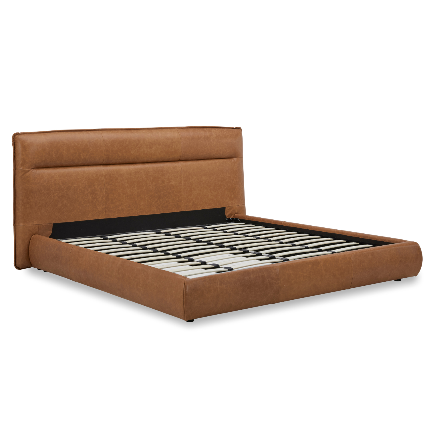Carlaw Upholstered Platform Bed - Distressed Cognac Leather - Image 7