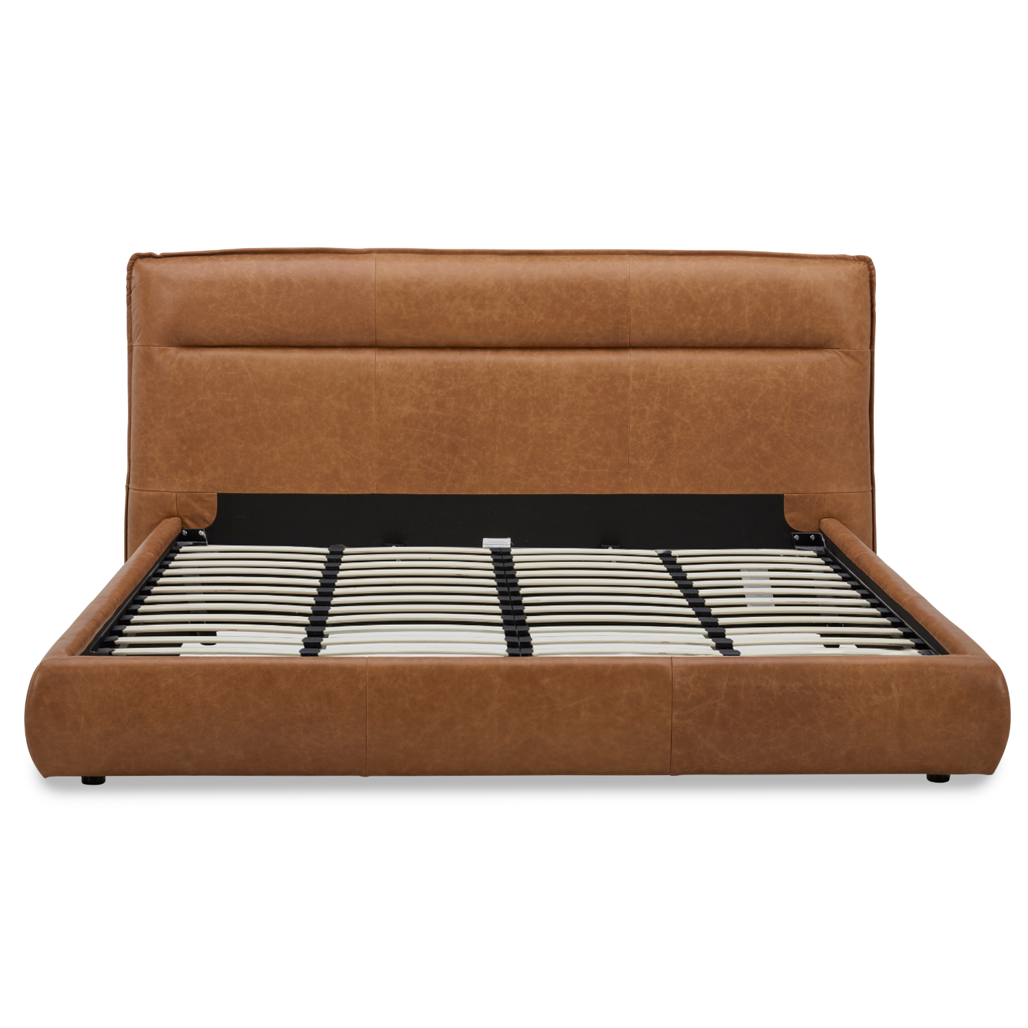 Carlaw Upholstered Platform Bed - Distressed Cognac Leather - Image 9