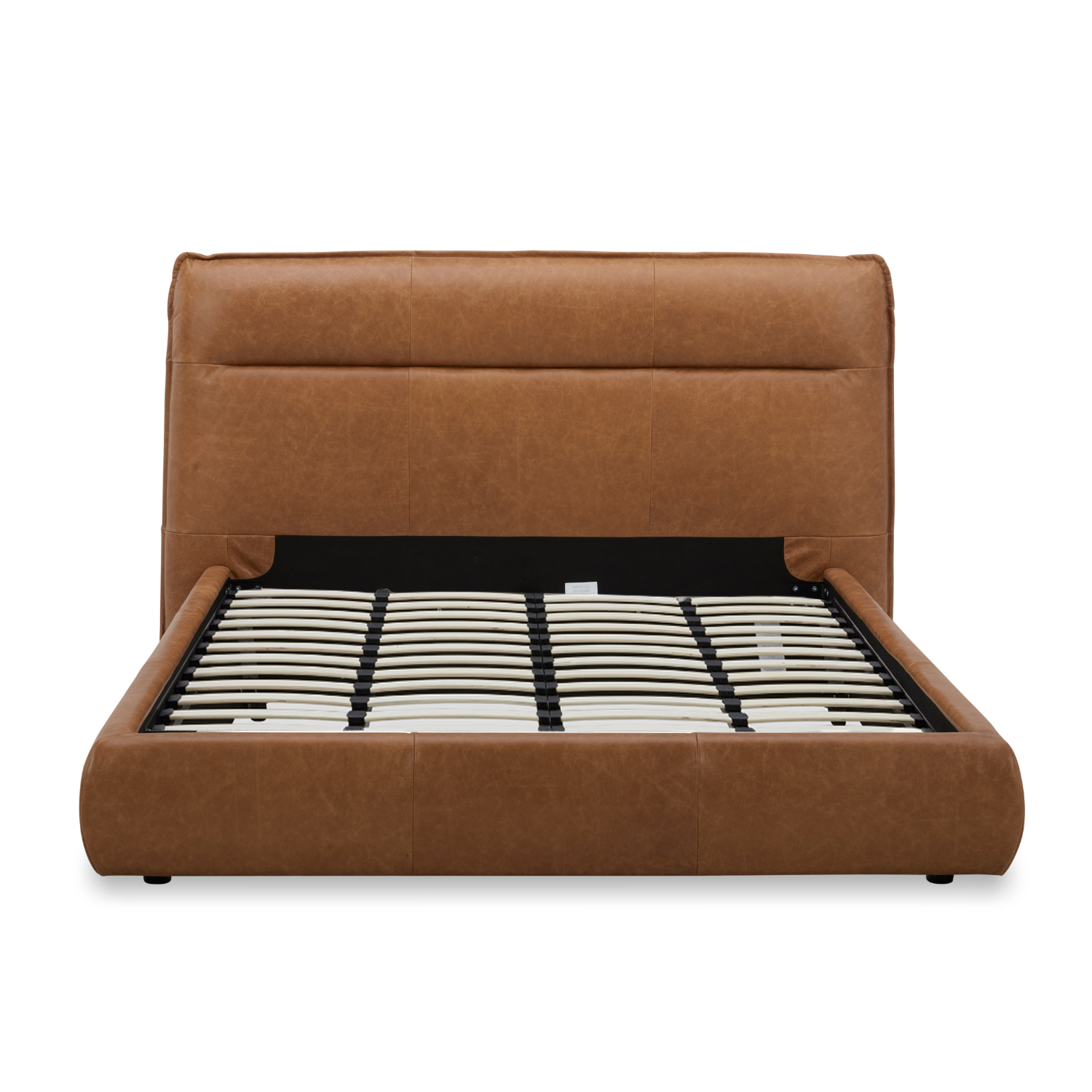 Carlaw Upholstered Platform Bed - Distressed Cognac Leather - Image 4
