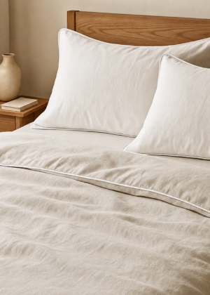 Sarnia Natural/White Linen Bedding (Set of 3)