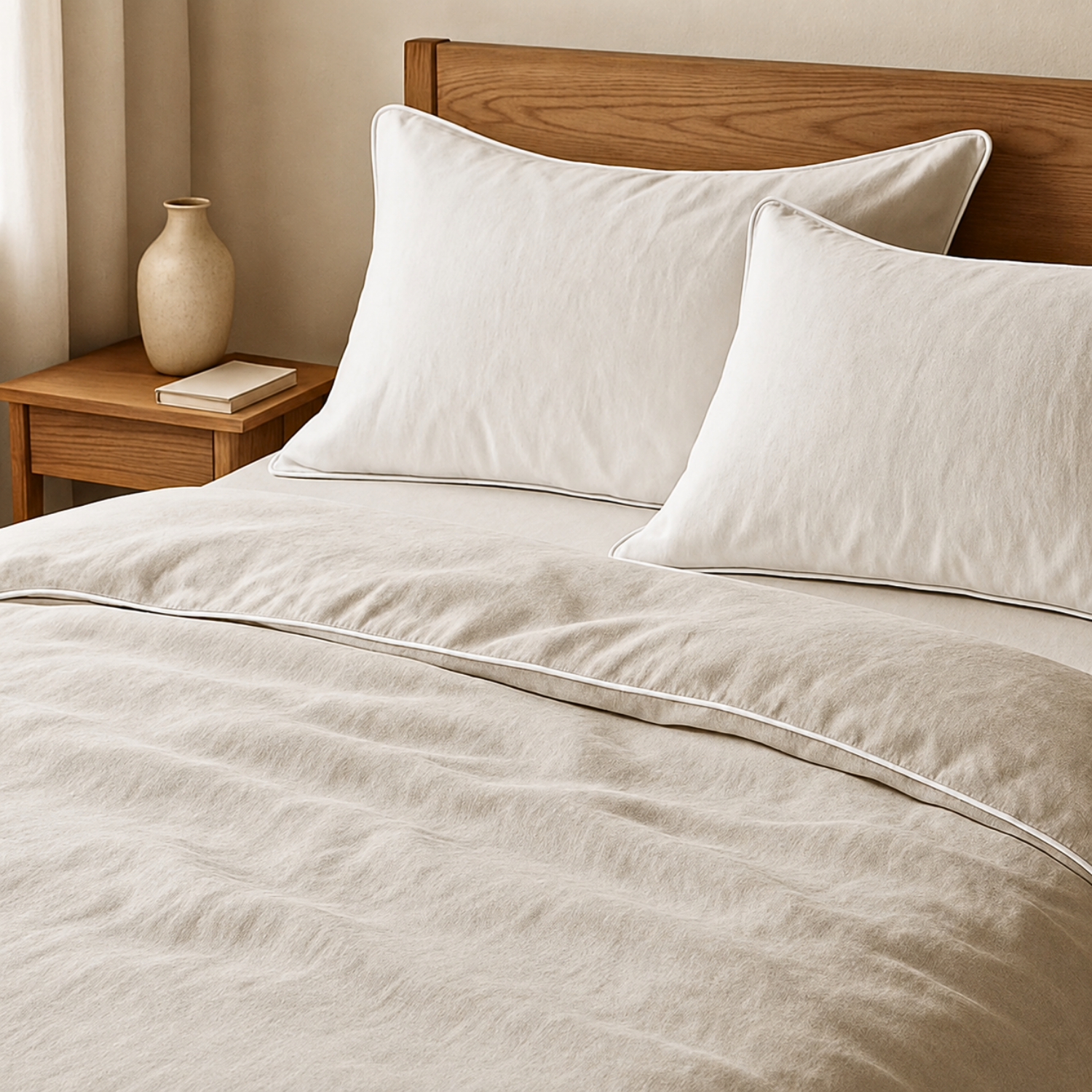 Sarnia Natural/White Linen Bedding (Set of 3)