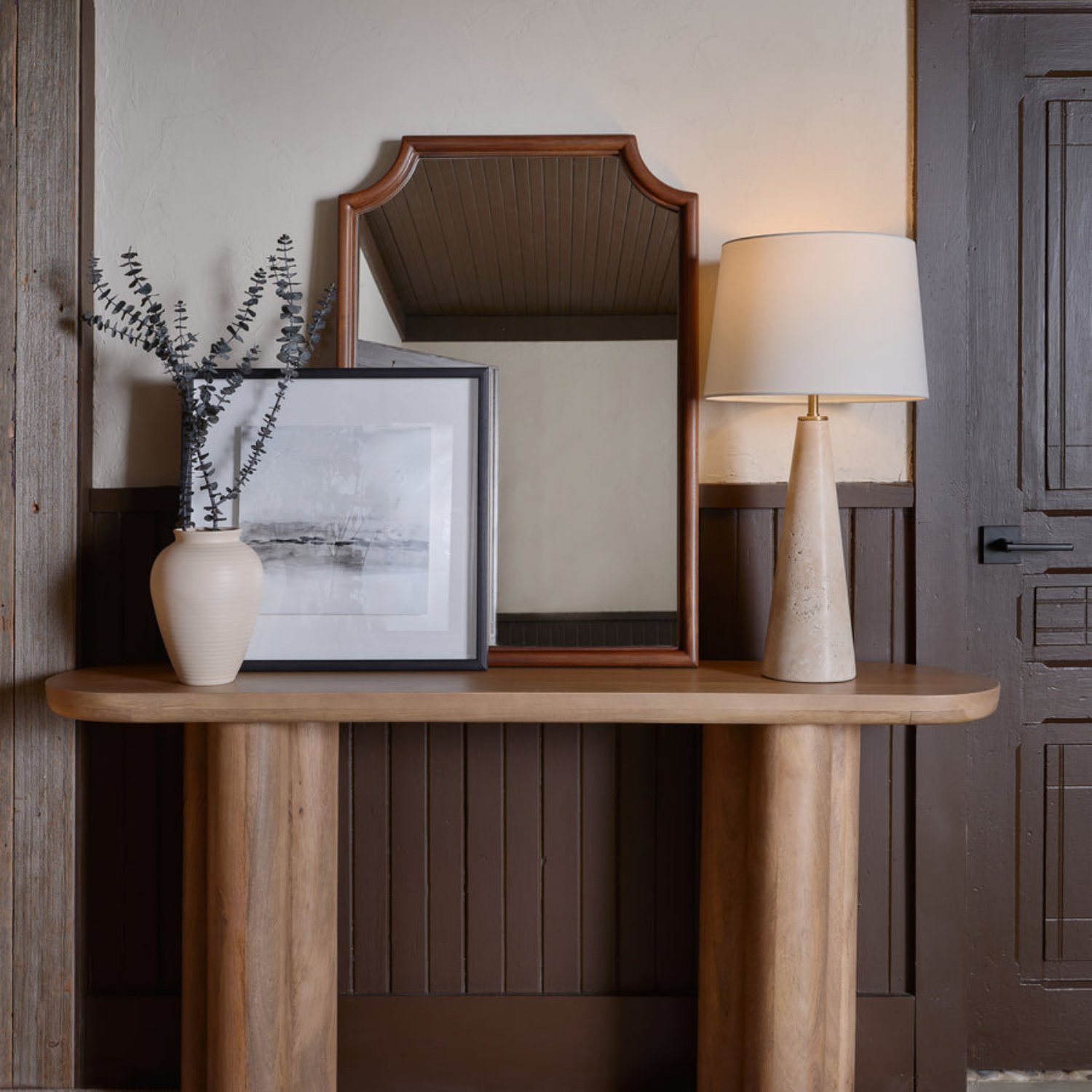 Luna Travertine Table Lamp- Travertine/Natural - Image 3