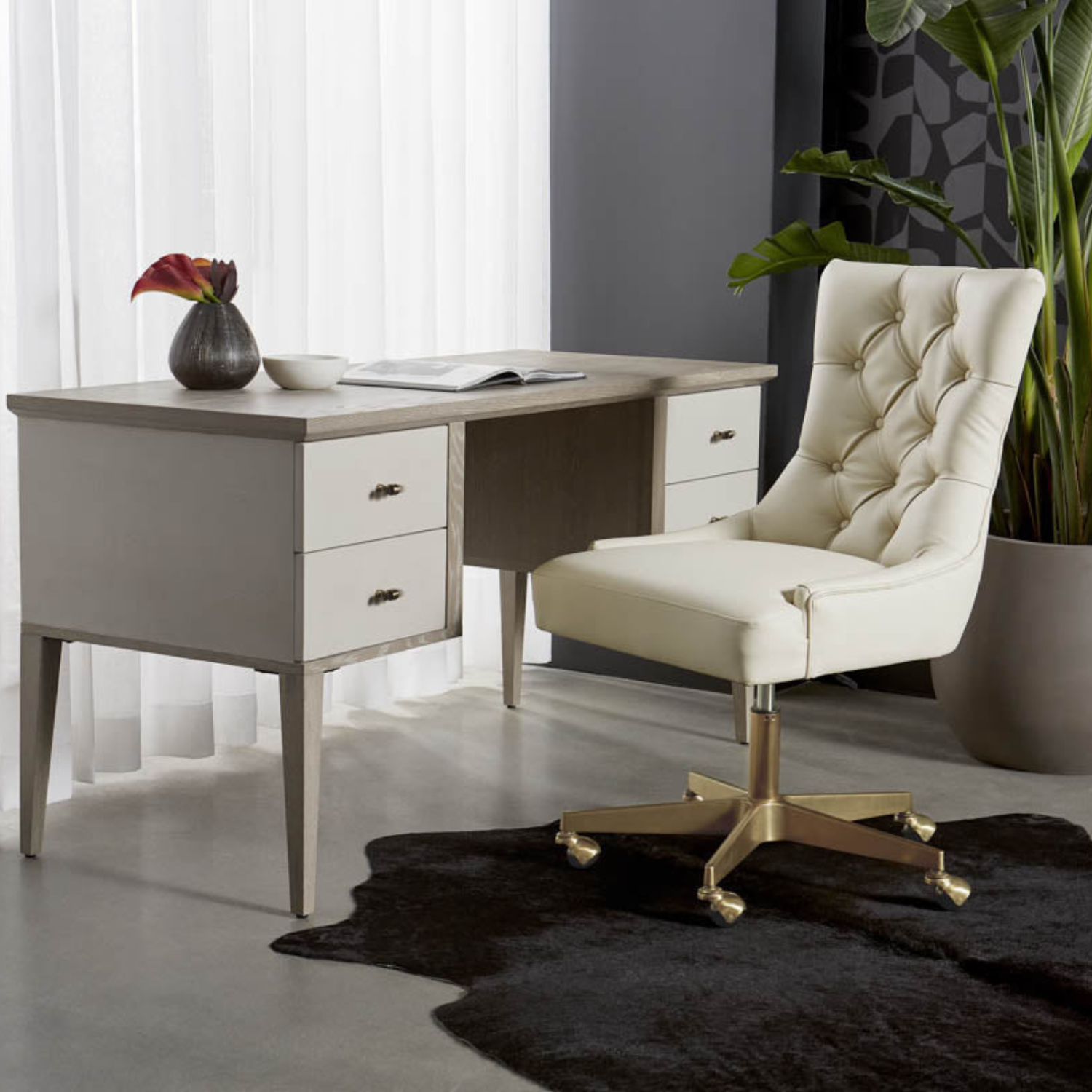 Classic Oak/Leather Desk - Cream Shagreen - Image 2